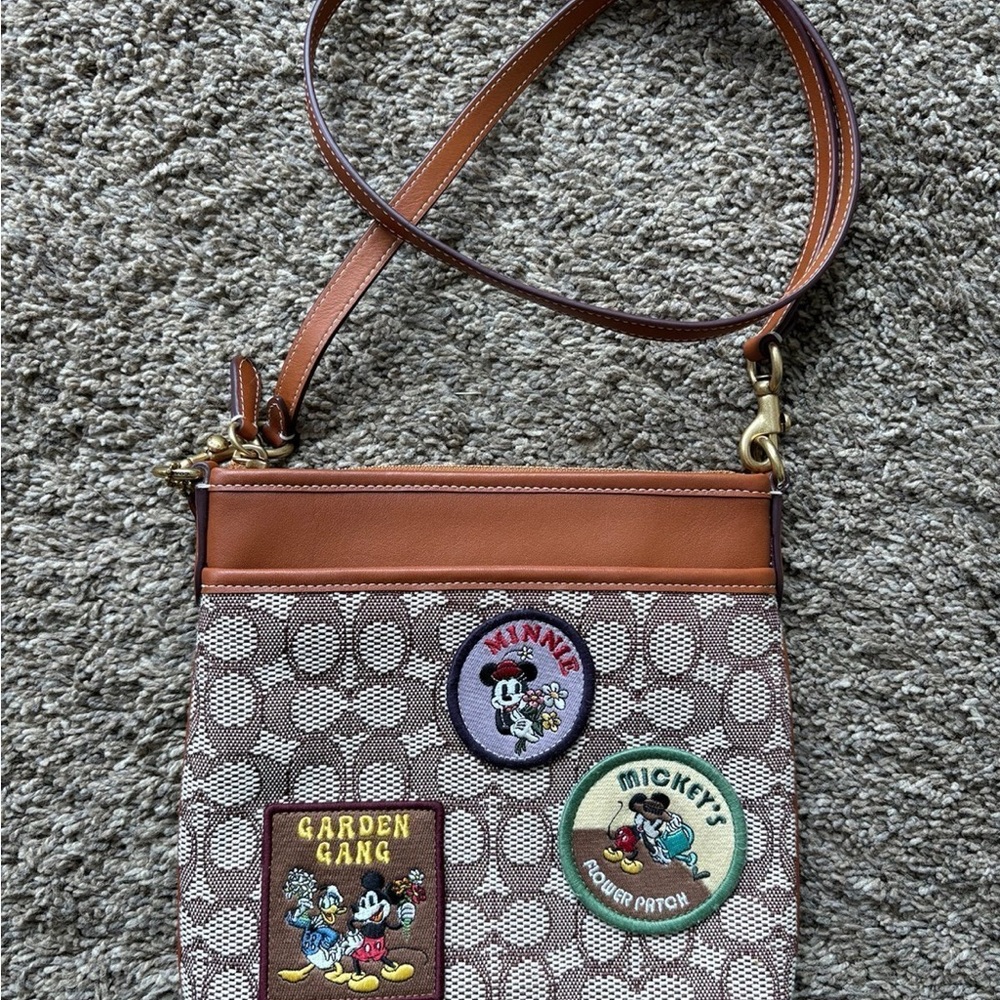 Coach Brown Signature Crossbody with Disney Patch Accents